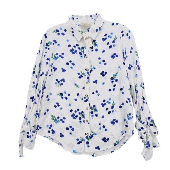 NWT Anthropologie MAEVE Blithe Button Up Shirt Tie Sleeves Blueberry Print Sz 2 - Picture 1 of 8